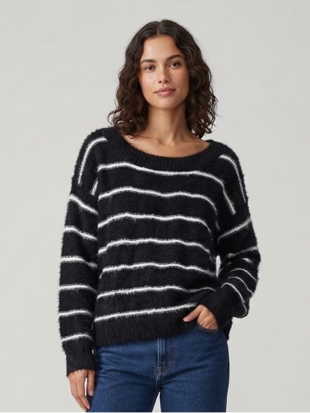 Gilli Black Sweater with Ivory Stripes